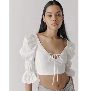 Urban Outfitters Women's Size L Boho Cropped Top Peasant Long Sleeve White